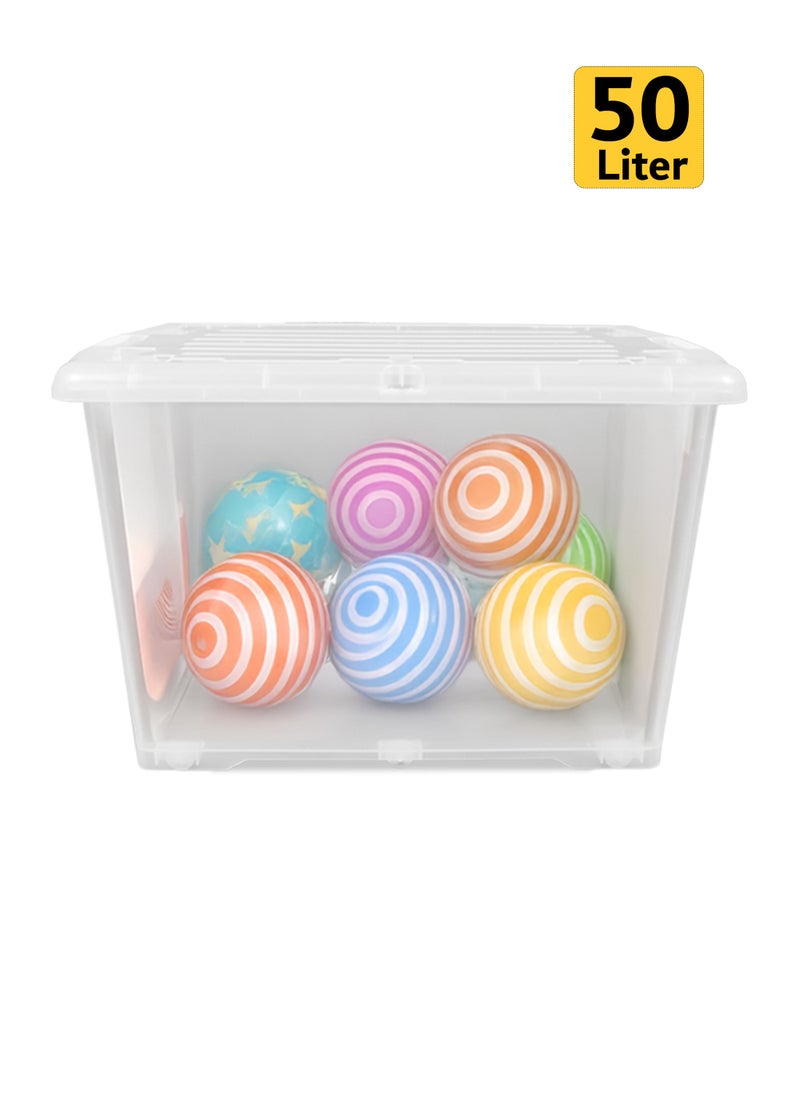 Concept home - Plastic Storage Box Multipurpose Transparent Plastic Storage Box With Wheels And Lockable Lid 50L Clear/White - Image 1
