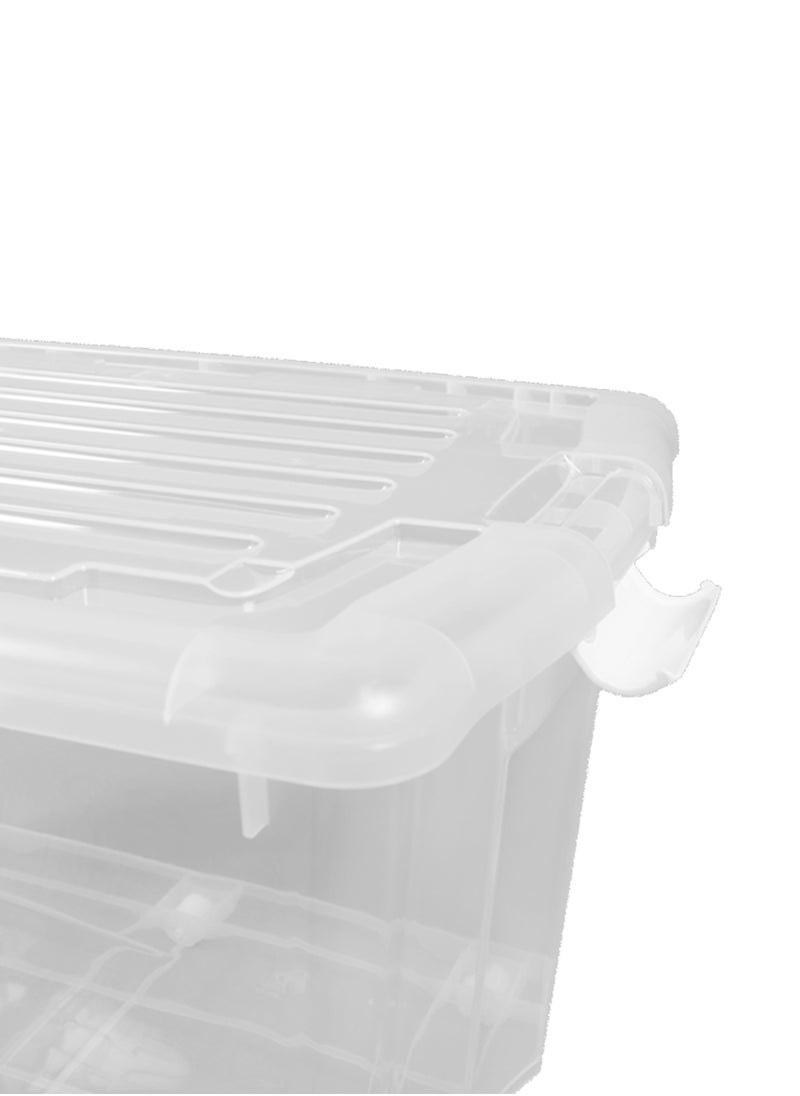 Concept home - Plastic Storage Box Multipurpose Transparent Plastic Storage Box With Wheels And Lockable Lid 50L Clear/White - Image 1