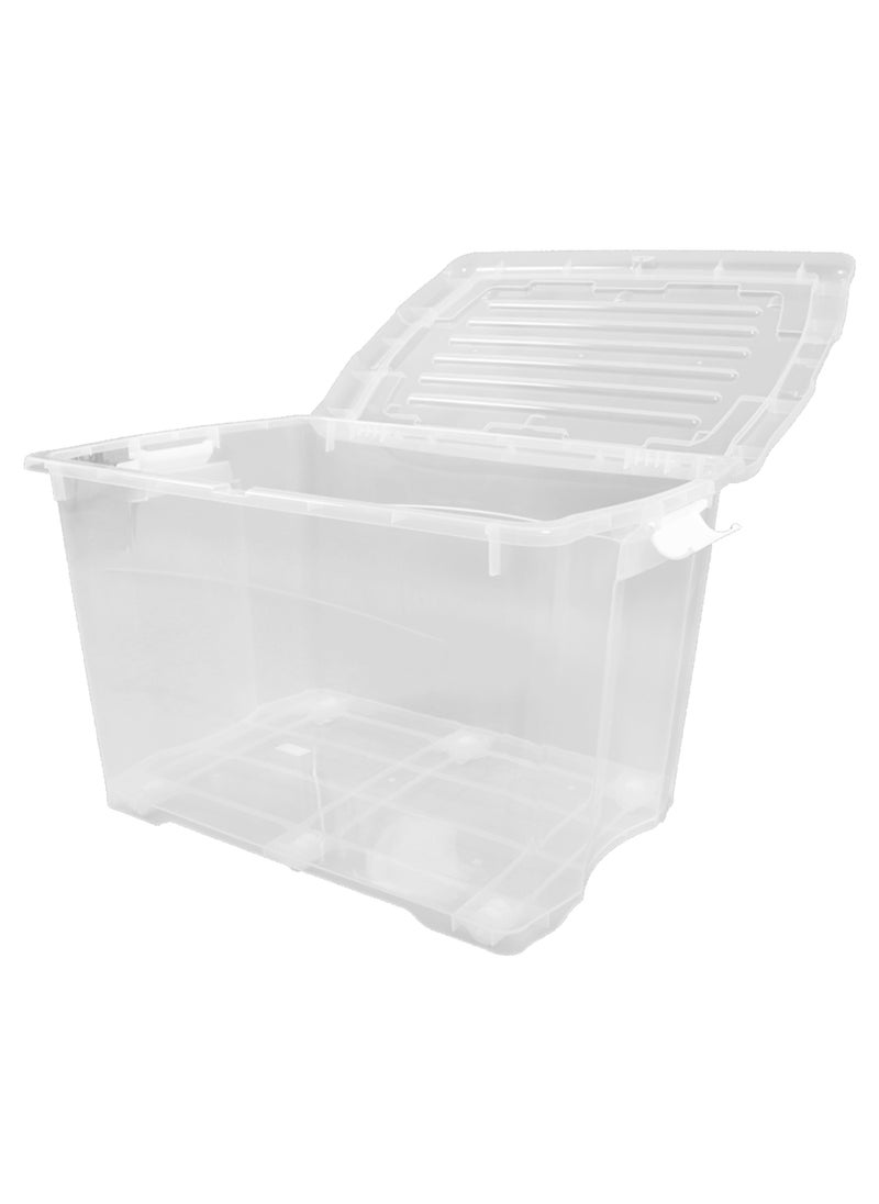 Concept home - Plastic Storage Box Multipurpose Transparent Plastic Storage Box With Wheels And Lockable Lid 50L Clear/White - Image 1