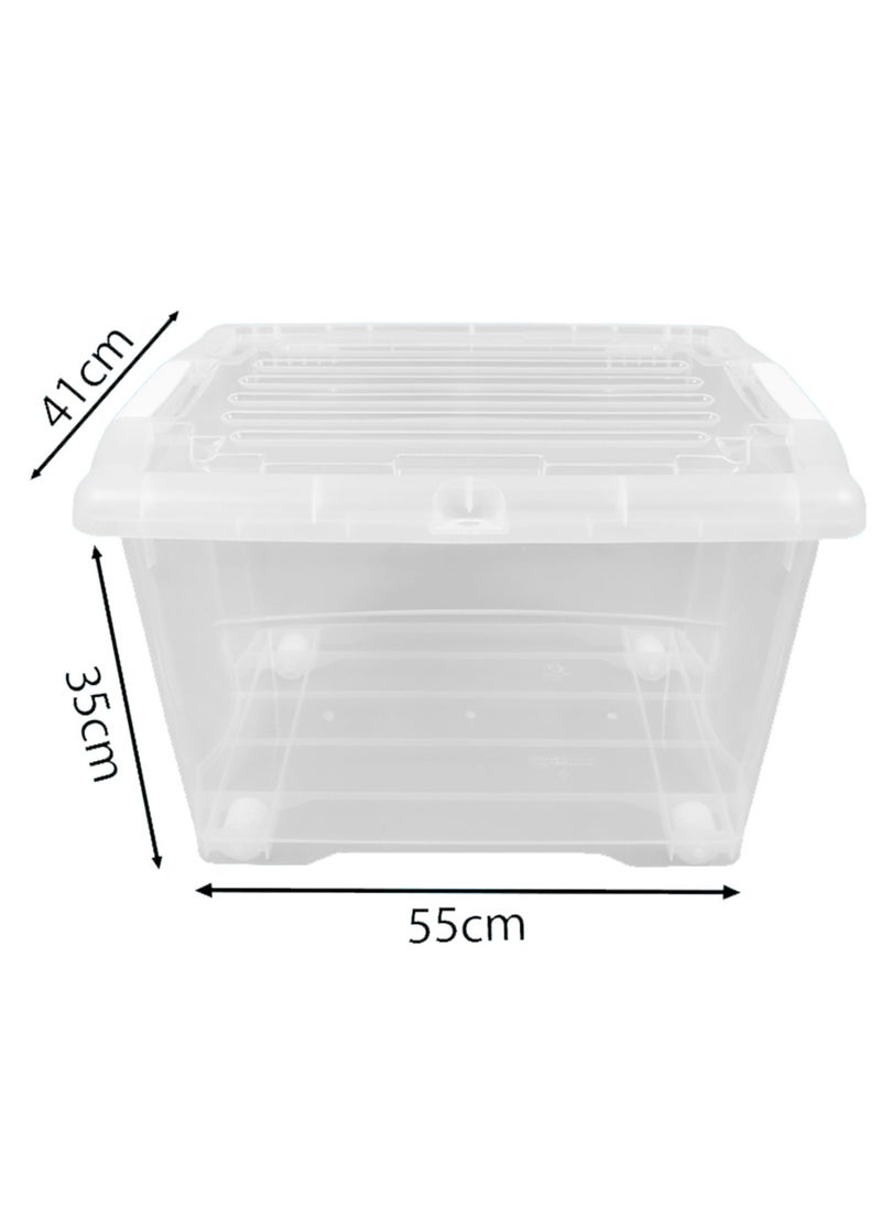 Concept home - Plastic Storage Box Multipurpose Transparent Plastic Storage Box With Wheels And Lockable Lid 50L Clear/White - Image 1