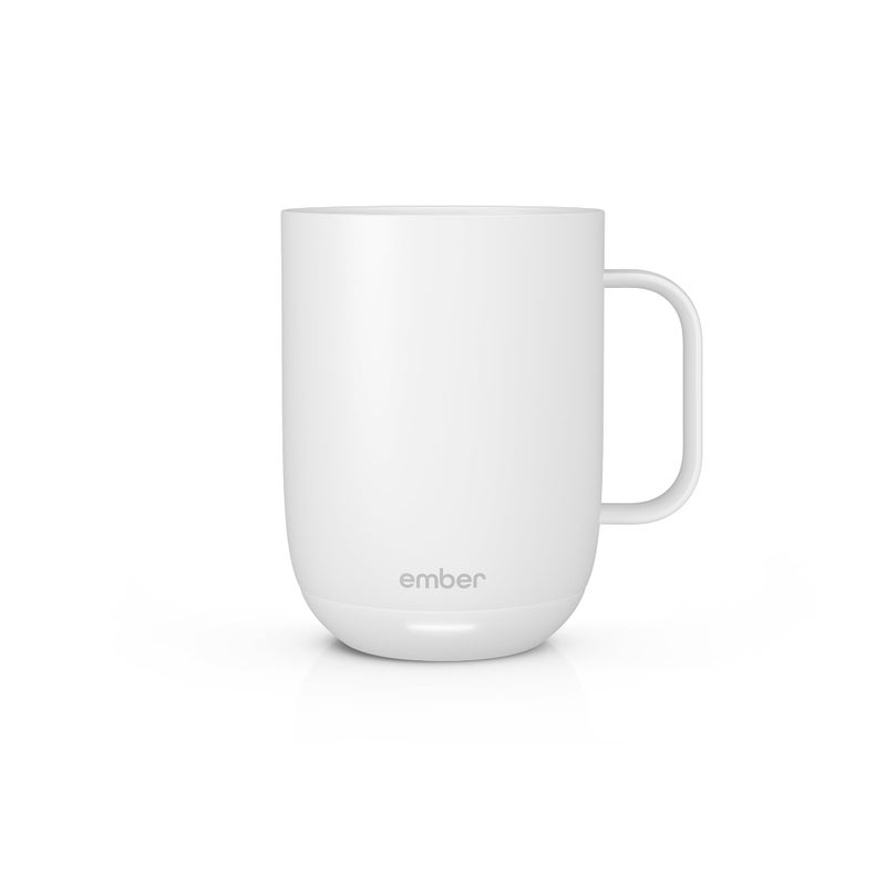 Ember Temperature Control Smart Mug 2414 ml AppControlled and Rechargeable Heated Coffee Mug with Intelligent LED Display 80 Min Battery Life and Improved Design White
