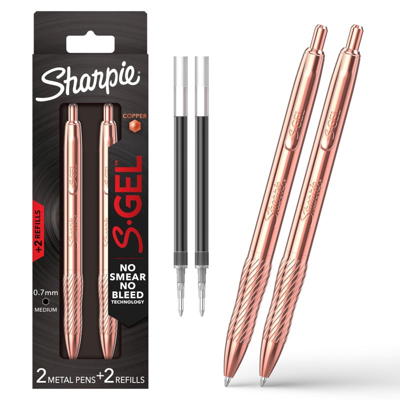 Sharpie SGel Pens Copper Metal Body Medium Point 07mm Black Gel Ink Includes 2 Pens and 2 Additional Ink Refills - Image 2
