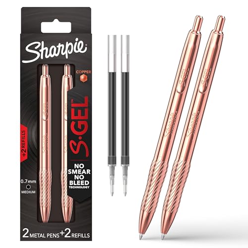 Sharpie SGel Pens Copper Metal Body Medium Point 07mm Black Gel Ink Includes 2 Pens and 2 Additional Ink Refills - Image 1