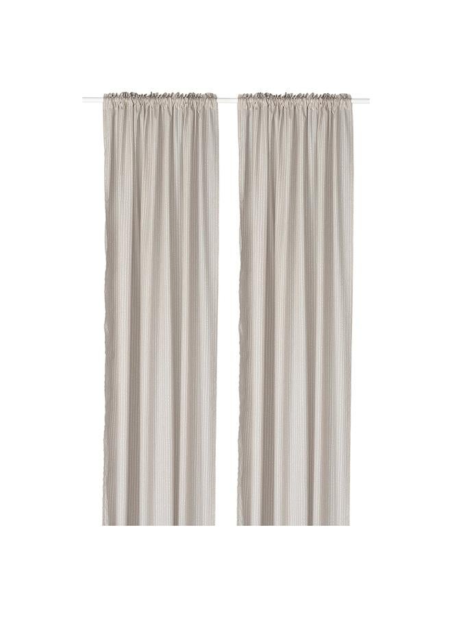erorex Curtains, 1 Pair, Beige/White Dot Pattern/With Heading Tape, 145X300 Cm - Image 1