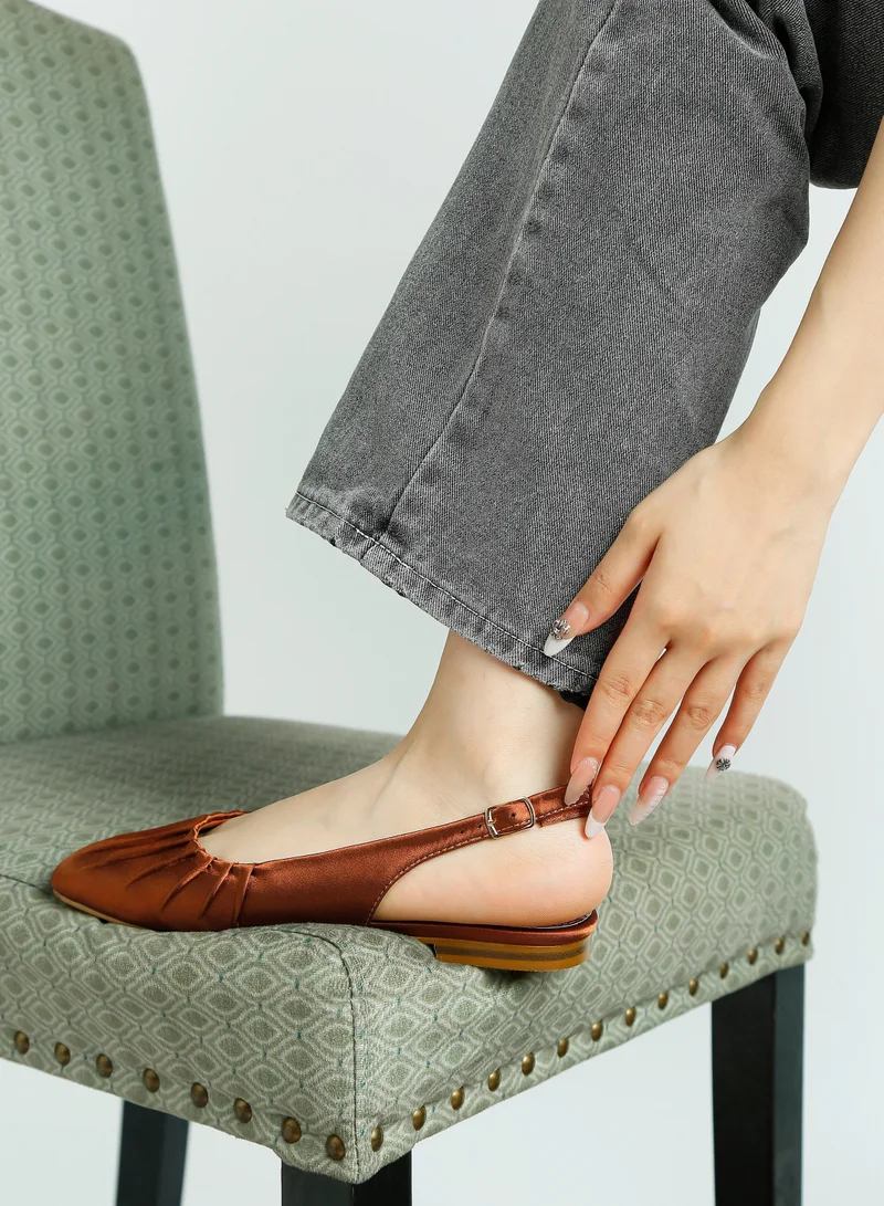 London Rag Satin Square Toe Flat Slingback in Brown