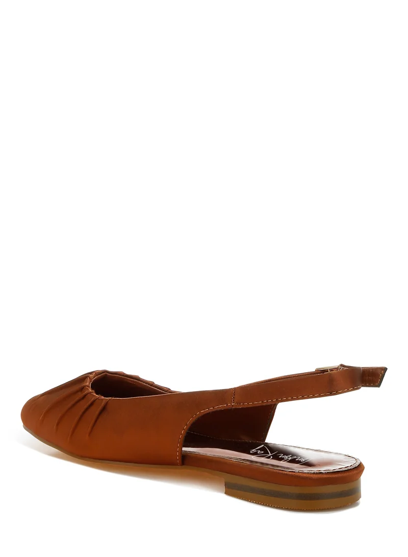 London Rag Satin Square Toe Flat Slingback in Brown