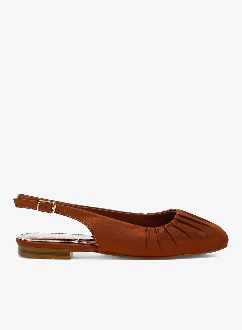 Satin Close Square Toe Flat Slingback in Brown