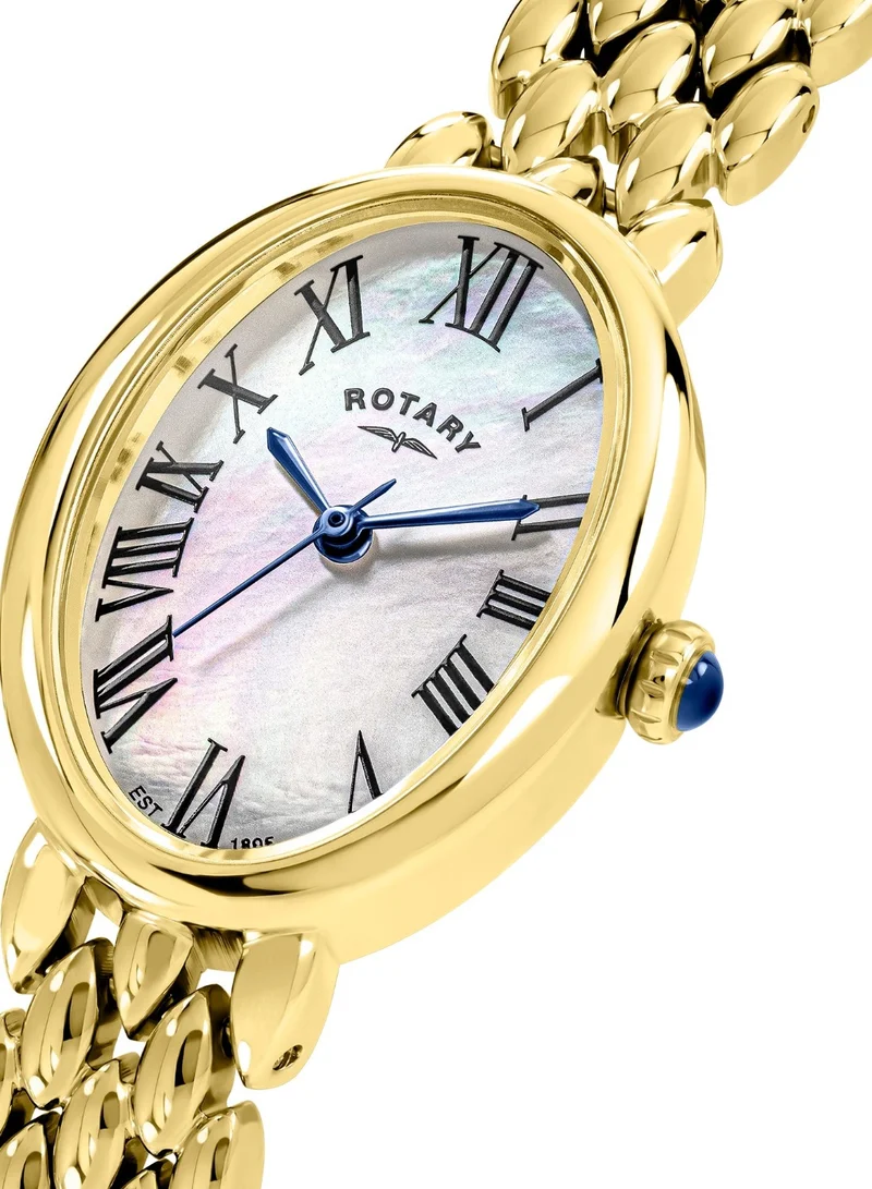 Rotary Women's Heritage Astoria Analogue Watch, 22 mm, Mother of Pearl Dial, Gold-Tone Steel Bracelet