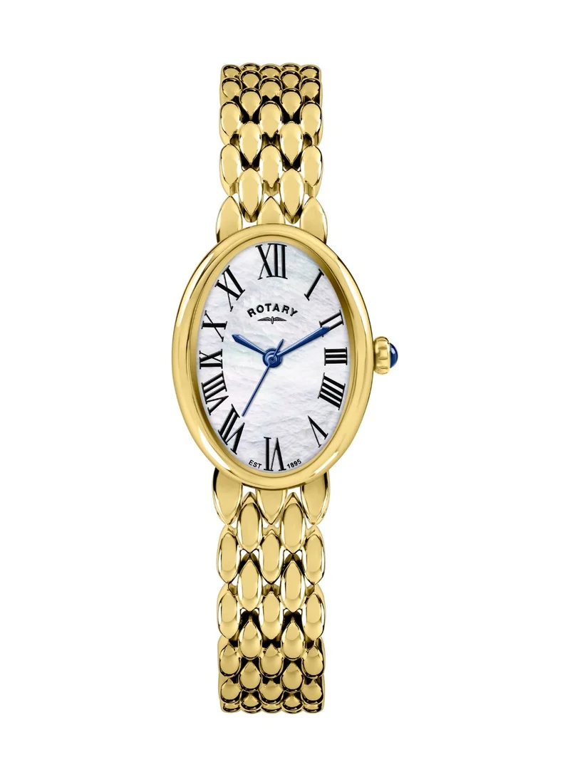 Rotary Women's Heritage Astoria Analogue Watch, 22 mm, Mother of Pearl Dial, Gold-Tone Steel Bracelet