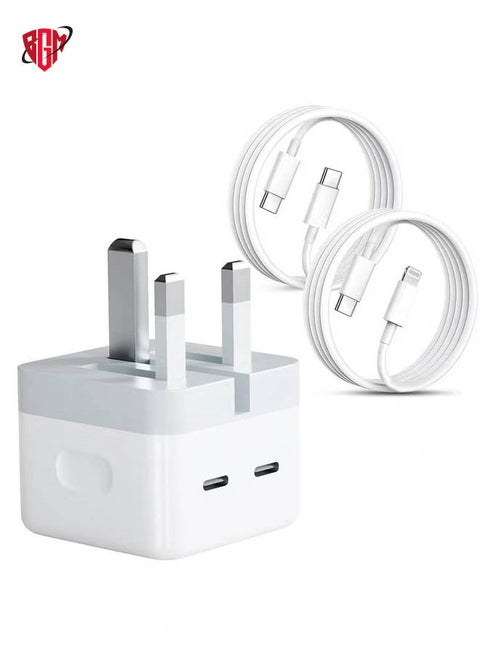 "USB-C Plug, 35W Dual USB-C Fast Charger Adapter + USB-C to Cable + USB-C to USB-C Cable Compatible with iPhone 14/14 Plus/Pro/Pro Max, 13, 12, 11, X, Samsung, iPad, Speaker, AirPods"