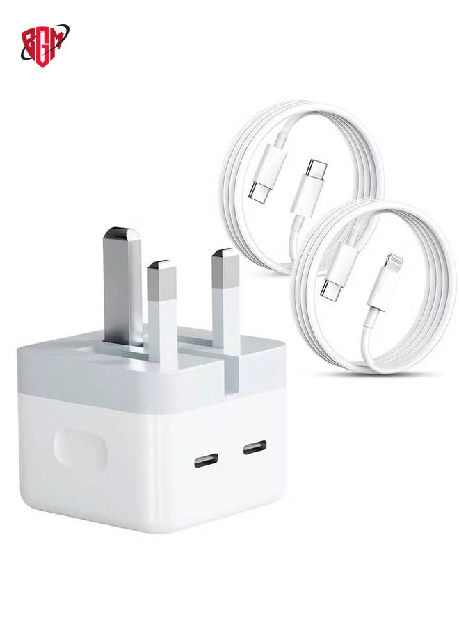 "USB-C Plug, 35W Dual USB-C Fast Charger Adapter + USB-C to Cable + USB-C to USB-C Cable Compatible with iPhone 14/14 Plus/Pro/Pro Max, 13, 12, 11, X, Samsung, iPad, Speaker, AirPods"