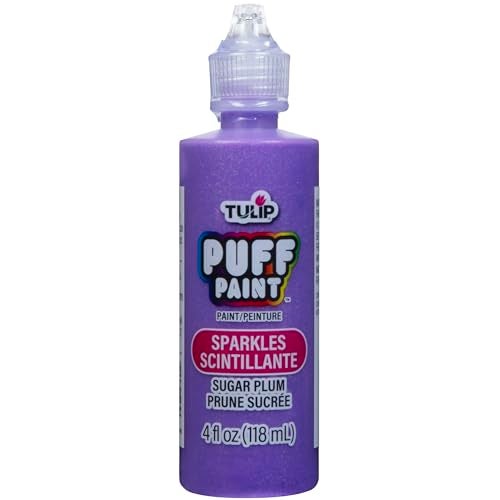 Tulip Puff Fabric Paint Permanent Craft Paint for Clothes DIY Projects Notoxic 4 fl oz Sparkles Sugar Plum