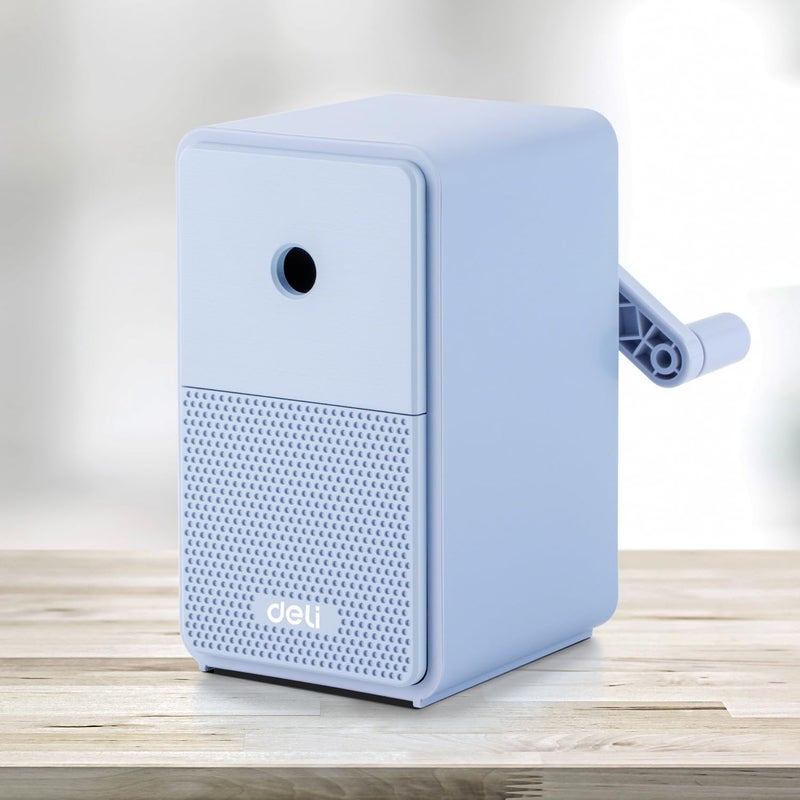 Deli Manual Hand Crank Pencil Sharpener with Adjustable Point for Colored Pencils, Kids & Students, Blue - Image 1