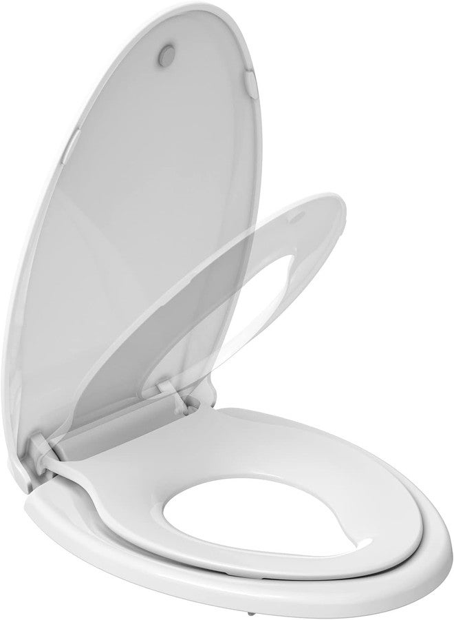 GAOMON Elongated Toilet Seat with Toddler Seat, White Toilet Lid for Kids and Adults, Soft Close PP Toilet Seat with Child Seat, Toddler Toilet Seat for Home Kids Potty Training - Image 1