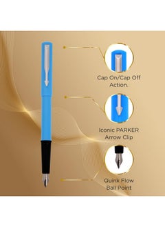 PARKER Beta Neo Chrome Trim Fountain Pen| Blue Body Color With 1 Ink Cartridge | Ink Color - Blue | Unique Gift For Employees | Leading Pen For Corporate  - Image 2