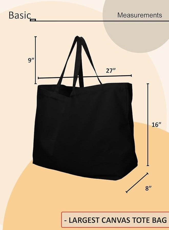 BLACKBOXES Large Canvas Tote Bag - Extra Big Largest Grocery Shopping Beach Reusable Totes Bags Vacation Plain Solid 27" X 16" X 8" (Black,Pack of 1) - Image 4