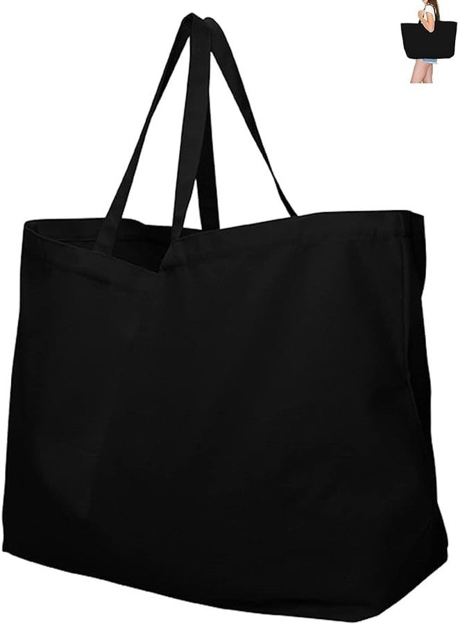BLACKBOXES Large Canvas Tote Bag - Extra Big Largest Grocery Shopping Beach Reusable Totes Bags Vacation Plain Solid 27" X 16" X 8" (Black,Pack of 1) - Image 1