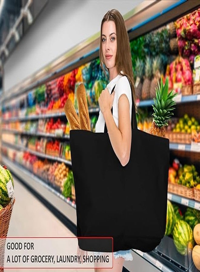 BLACKBOXES Large Canvas Tote Bag - Extra Big Largest Grocery Shopping Beach Reusable Totes Bags Vacation Plain Solid 27" X 16" X 8" (Black,Pack of 1) - Image 5