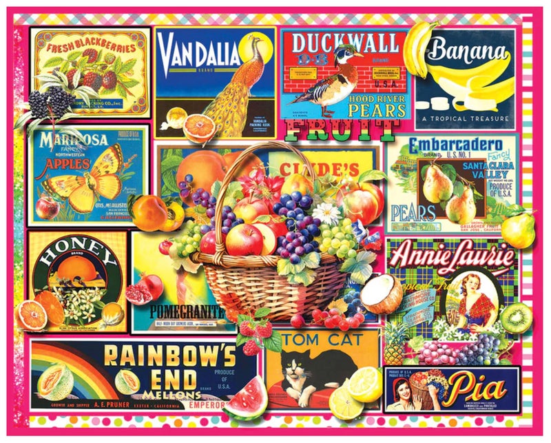 White Mountain 1000 Piece Jigsaw Puzzle Vintage Fruit Label Collage Puzzles with Large Pieces for Adults and Family 24x30 Fruit Basket - Image 3