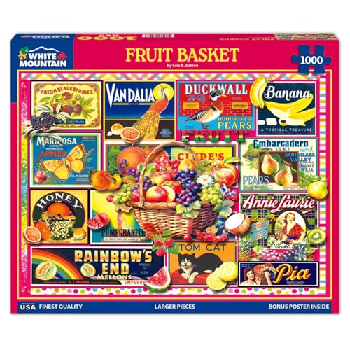 White Mountain 1000 Piece Jigsaw Puzzle Vintage Fruit Label Collage Puzzles with Large Pieces for Adults and Family 24x30 Fruit Basket - Image 5