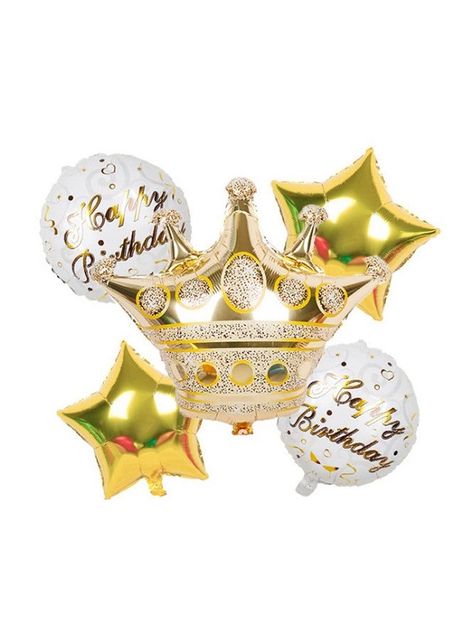 MORNDEW 5 Pcs Happy Birthday Fivepointed Star Gold Crown 1 Foil Balloons For Birthday Party Baby Shower Decorations - Image 2