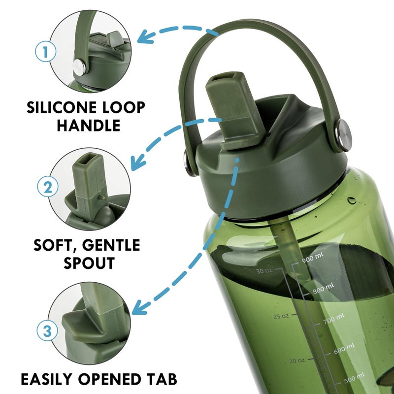 OLDLEY 32 oz Clear Water Bottle with Straw,Tritan BPA-Free, Wide Mouth, Leak Proof - for Gym, Travel, Home, School, Office (Army Green) - Image 3