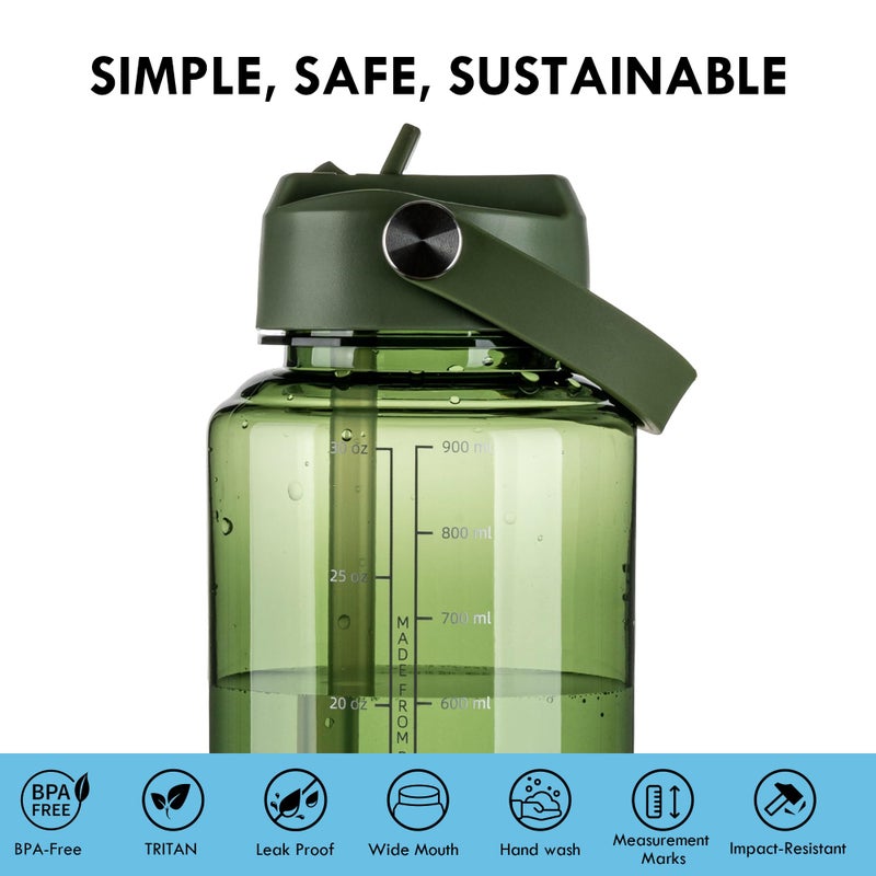 OLDLEY 32 oz Clear Water Bottle with Straw,Tritan BPA-Free, Wide Mouth, Leak Proof - for Gym, Travel, Home, School, Office (Army Green) - Image 4