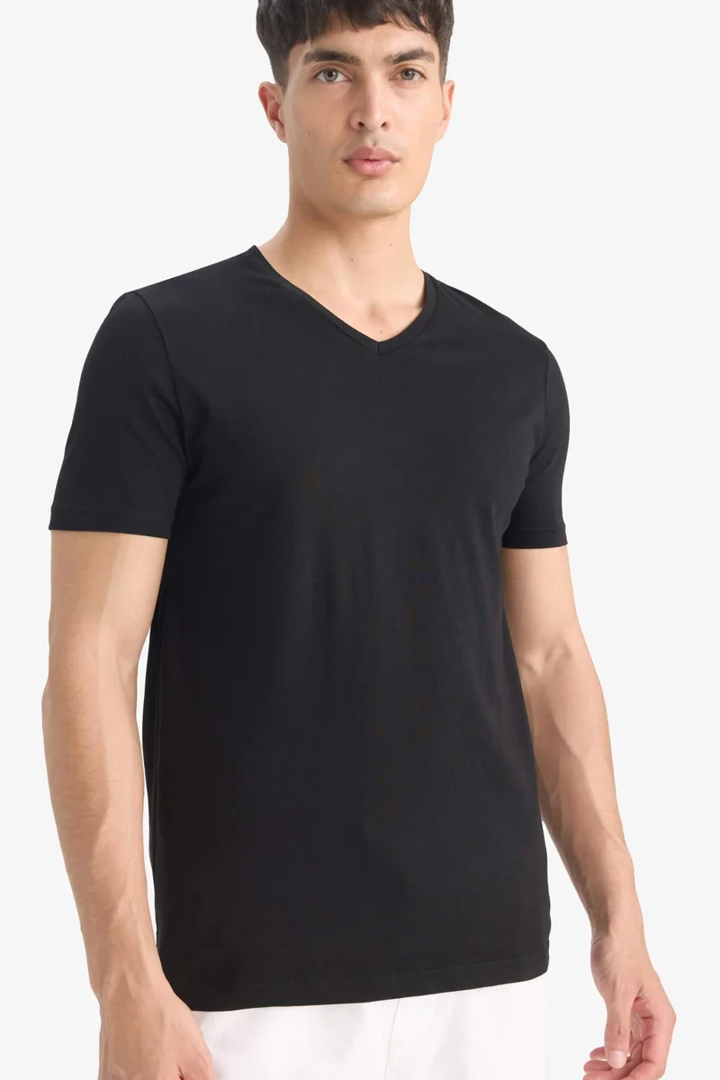 ديفاكتو Slim Fit V Neck Basic Short Sleeve T-Shirt