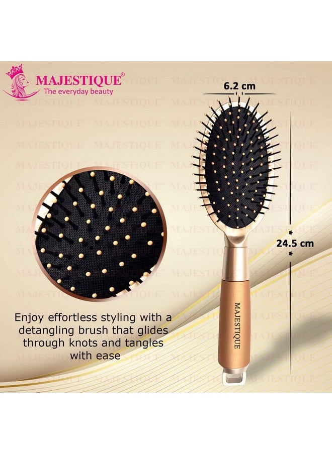 MAJESTIQUE Detangler Hair Brush Premium Golden Series Friendly Detangling Brush Ultra-Soft Tipped Nylon - Glide Through Tangles For Women, Men  - Image 1