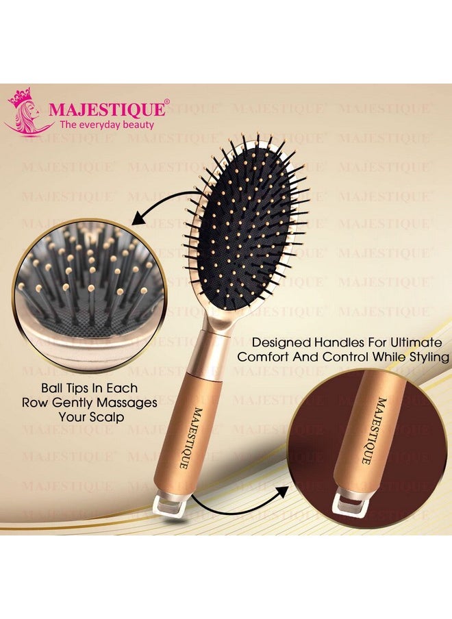 MAJESTIQUE Detangler Hair Brush Premium Golden Series Friendly Detangling Brush Ultra-Soft Tipped Nylon - Glide Through Tangles For Women, Men  - Image 3