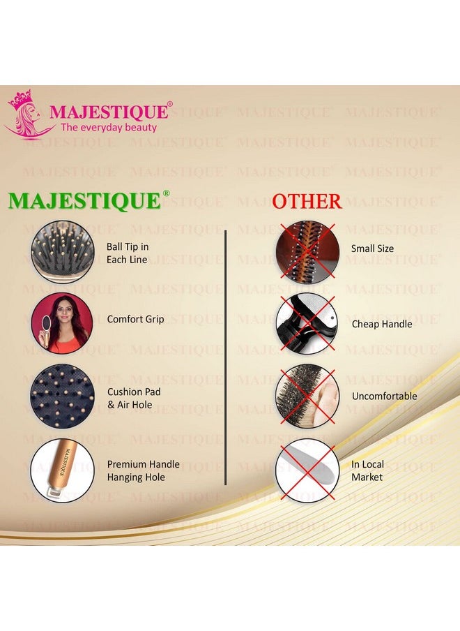 MAJESTIQUE Detangler Hair Brush Premium Golden Series Friendly Detangling Brush Ultra-Soft Tipped Nylon - Glide Through Tangles For Women, Men  - Image 4