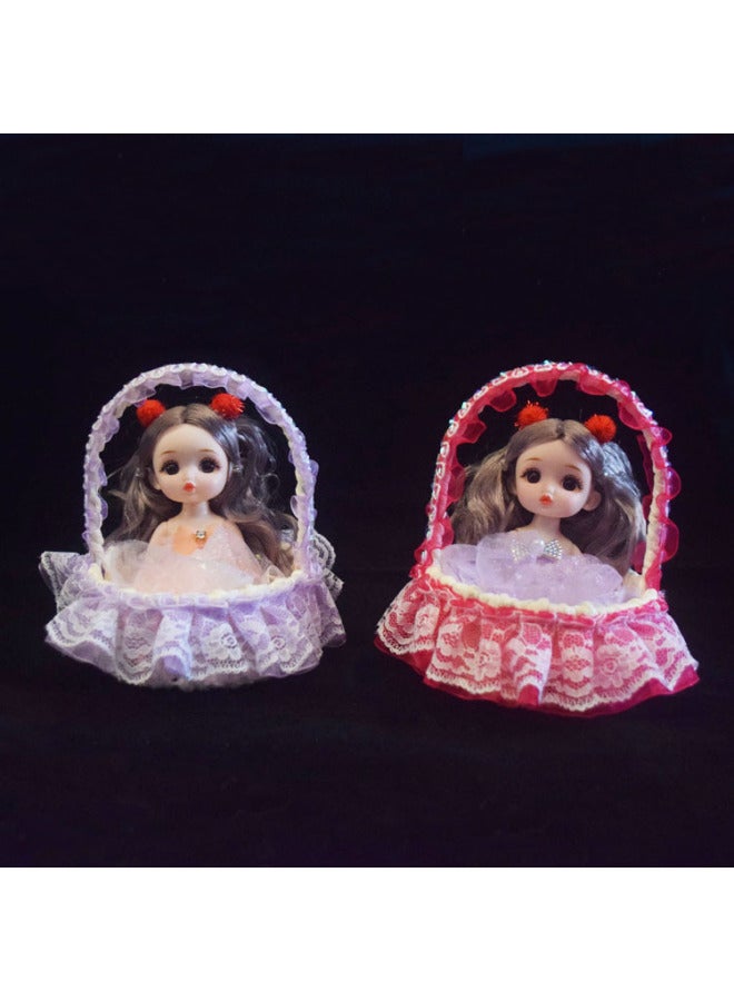 Simulation Hanging Basket Kitten Plush Handicraft Doll Will Call Rabbit Puppy Simulation Animal Birthday Gift-Dimensions:Luminous Basket Wedding Dress Doll Lace Color Mixed Hair - Image 1