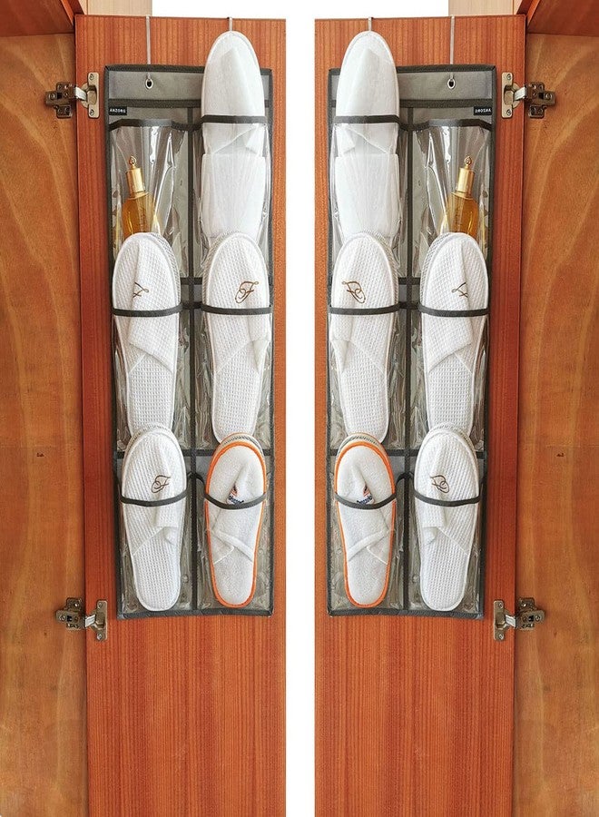 ANZORG 2 Packs Over The Door Hanging Closet Shoes Holder Organizer Shoe Storage Shoe Rack with 6 Pockets (Clear PVC Pockets) - Image 2