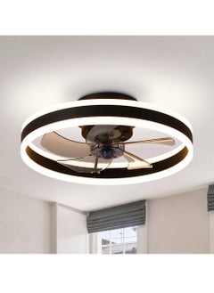 Ceiling Fan with Light, Black Fixed Fan with Lights and Remote Control, 6 Speeds Adjustable, Flush Mount Ceiling Fan 50 * 16.5CM