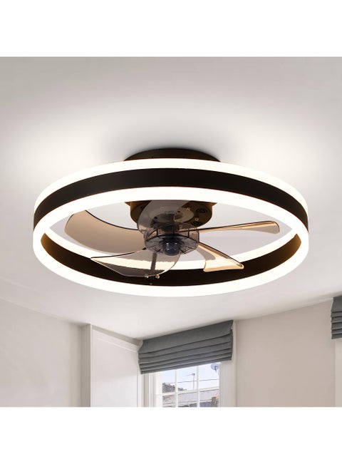 Ceiling Fan with Light, Black Fixed Fan with Lights and Remote Control, 6 Speeds Adjustable, Flush Mount Ceiling Fan 50 * 16.5CM