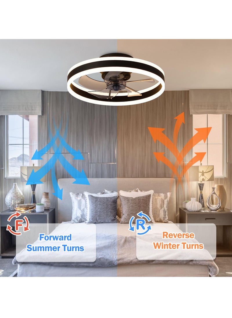 ET-LIFE - Ceiling Fan with Light, Black Fixed Fan with Lights and Remote Control, 6 Speeds Adjustable, Flush Mount Ceiling Fan 50 * 16.5CM - Image 1