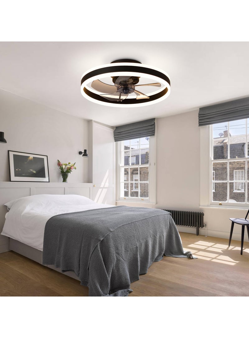 ET-LIFE - Ceiling Fan with Light, Black Fixed Fan with Lights and Remote Control, 6 Speeds Adjustable, Flush Mount Ceiling Fan 50 * 16.5CM - Image 1