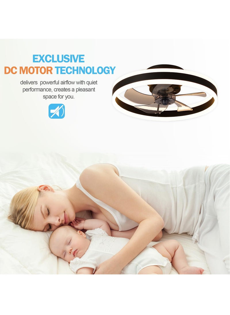 ET-LIFE - Ceiling Fan with Light, Black Fixed Fan with Lights and Remote Control, 6 Speeds Adjustable, Flush Mount Ceiling Fan 50 * 16.5CM - Image 1