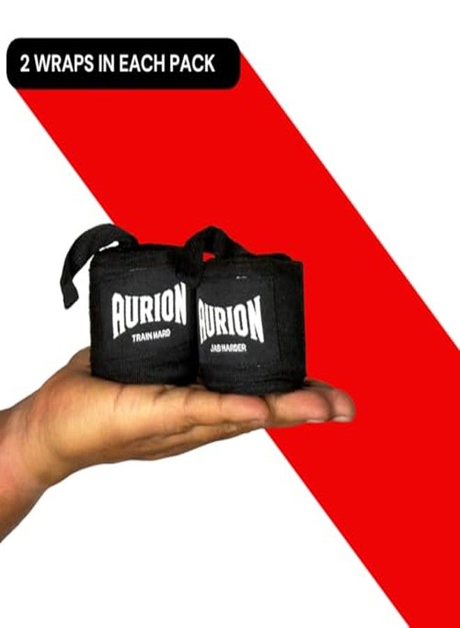 Aurion Boxing Hand Wraps 108 Inch | Durable Polyester-Cotton Handwrap for Boxing, MMA, Muay Thai & Kickboxing | Breathable Wrist & Knuckle Protection with Hook & Loop Closure | (Black) - Image 4