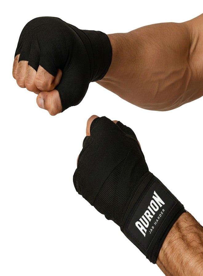 Aurion Boxing Hand Wraps 108 Inch | Durable Polyester-Cotton Handwrap for Boxing, MMA, Muay Thai & Kickboxing | Breathable Wrist & Knuckle Protection with Hook & Loop Closure | (Black) - Image 1