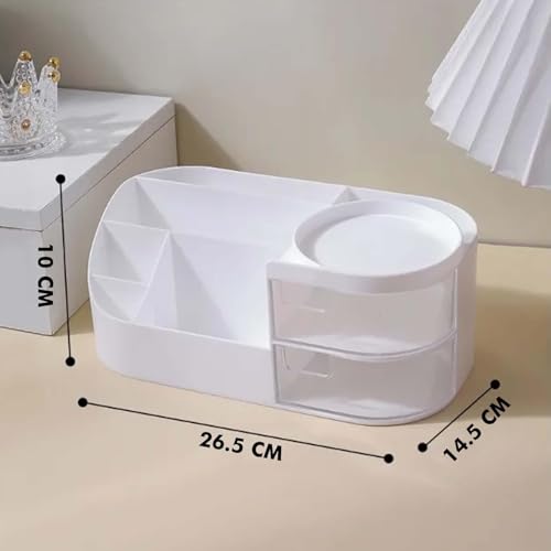 INKULTURE Plastic Desk Organiser, Desktop Drawer Organiser, Cosmetics Storage Organiser, Cute Desk Storage For Office Supplies, Bathroom Counter Or Chest Of Drawers, White - Image 5