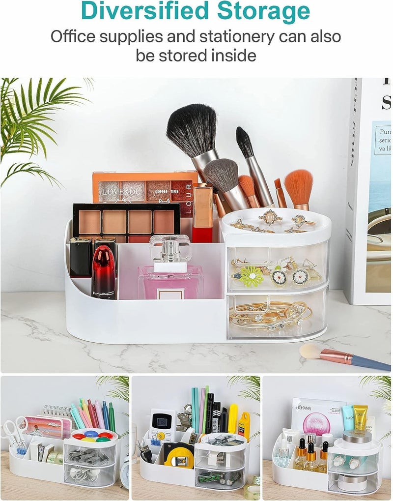 INKULTURE Plastic Desk Organiser, Desktop Drawer Organiser, Cosmetics Storage Organiser, Cute Desk Storage For Office Supplies, Bathroom Counter Or Chest Of Drawers, White - Image 3