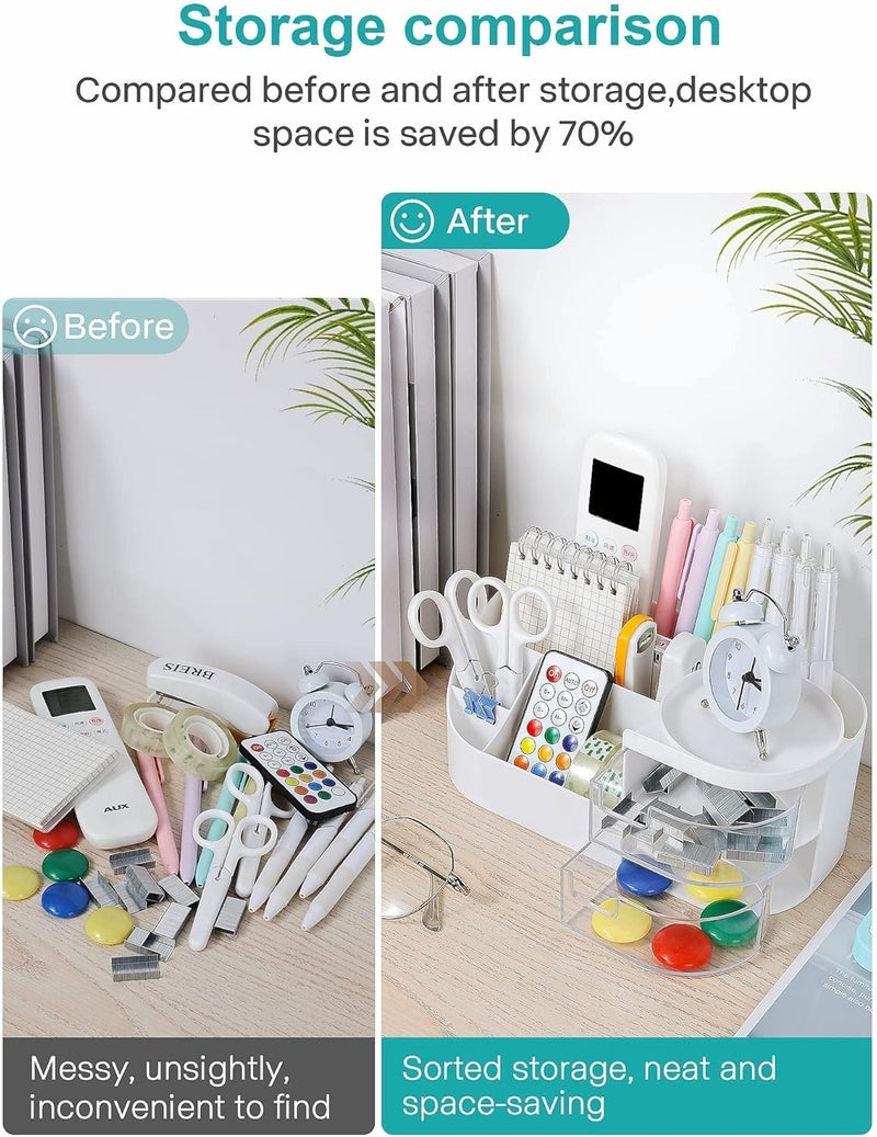INKULTURE Plastic Desk Organiser, Desktop Drawer Organiser, Cosmetics Storage Organiser, Cute Desk Storage For Office Supplies, Bathroom Counter Or Chest Of Drawers, White - Image 2