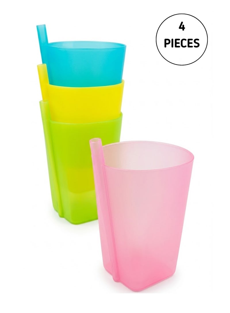 ALFAHA 4-piece plastic cup set for children, featuring a built-in straw and a 350ml capacity; multicolored. - Image 1