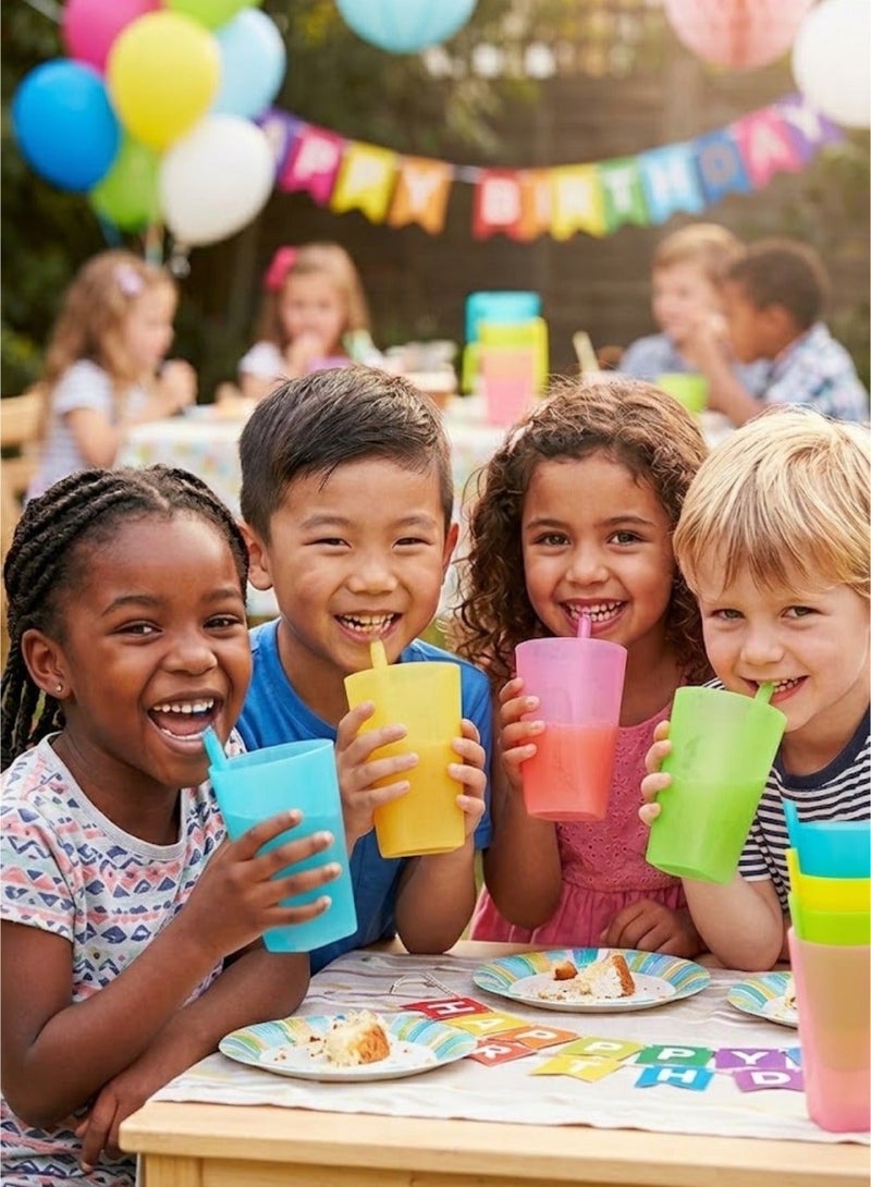 ALFAHA 4-piece plastic cup set for children, featuring a built-in straw and a 350ml capacity; multicolored. - Image 3