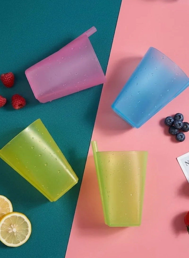 ALFAHA 4-piece plastic cup set for children, featuring a built-in straw and a 350ml capacity; multicolored. - Image 4
