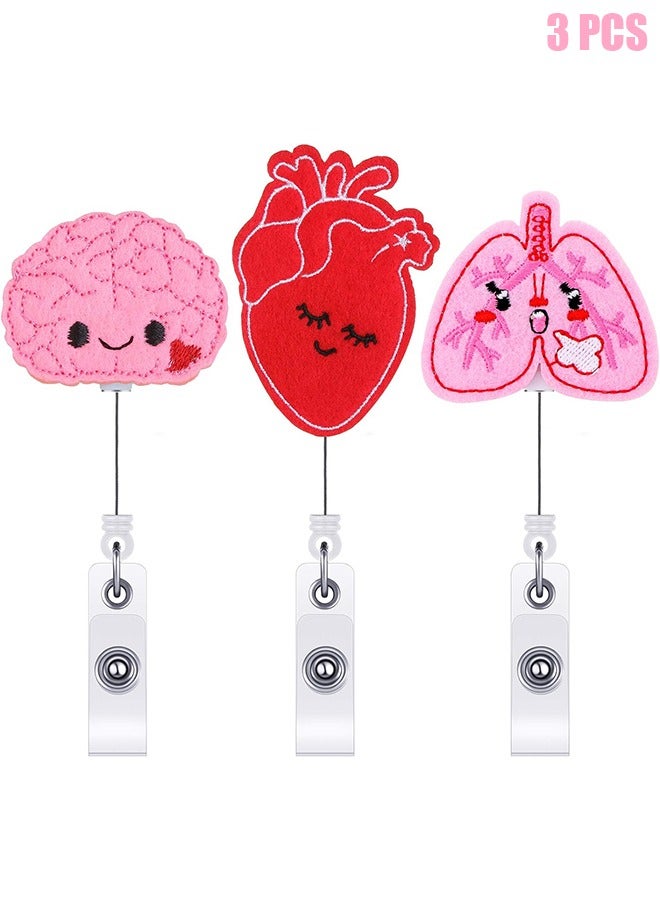 اتش واي 3 قطع قابلة للسحب شارة بكرة حامل لشارة الممرضة بكرة شعرت حامل العلامة مع مشبك معرف شارة بكرة كليب لمدرسة مكتب طبيب الممرضة (الدماغ ، الرئة ، القلب) - Image 1