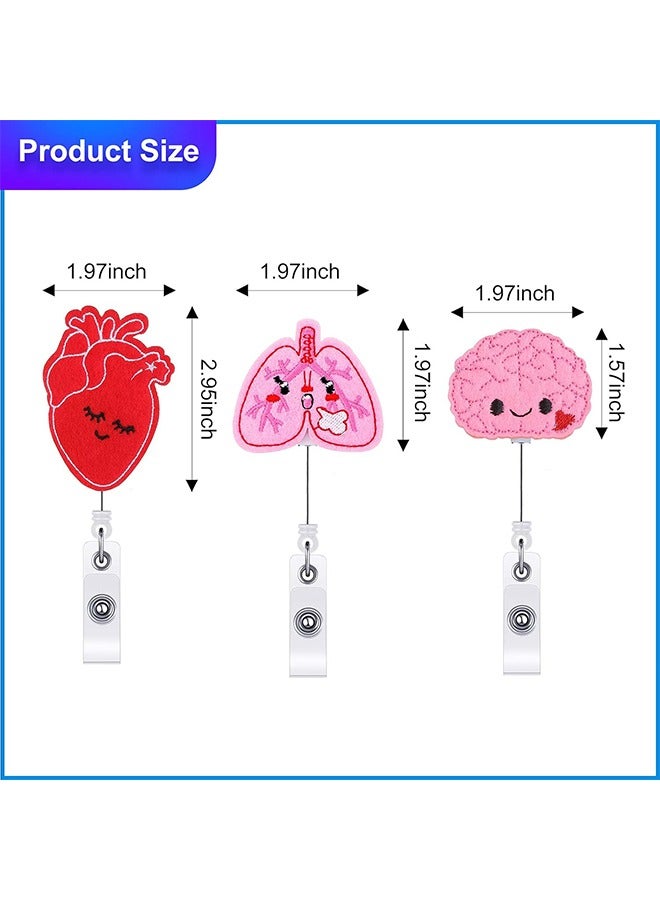 اتش واي 3 قطع قابلة للسحب شارة بكرة حامل لشارة الممرضة بكرة شعرت حامل العلامة مع مشبك معرف شارة بكرة كليب لمدرسة مكتب طبيب الممرضة (الدماغ ، الرئة ، القلب) - Image 2