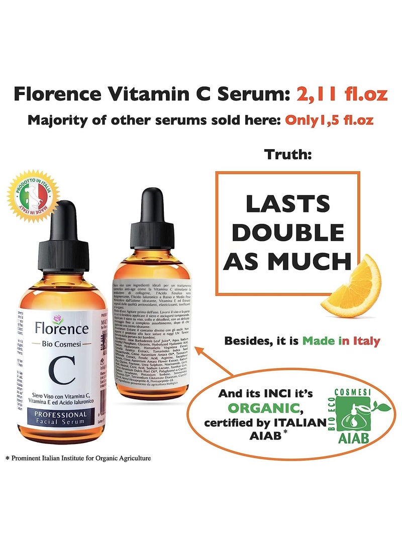 Florence Organic Vitamin c and Hyaluronic Acid Serum for Aging, Dark Spots and Wrinkles 60ml - Image 2
