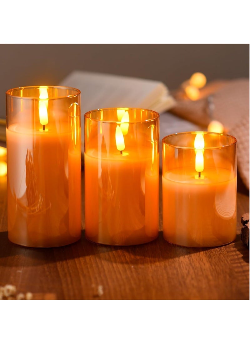 ELTRAZONE Glass LED Flameless Pillar Candles – Real Wax with Flickering Wick, Battery Operated, Remote & Timer | Ideal for Home, Wedding & Festival Decor (Pack of 3) | Elegant Gold Finish - Image 4